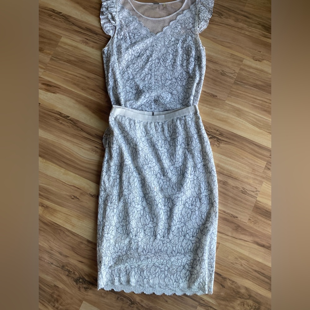 Elie Tahari White Lace Skirt and Top Set